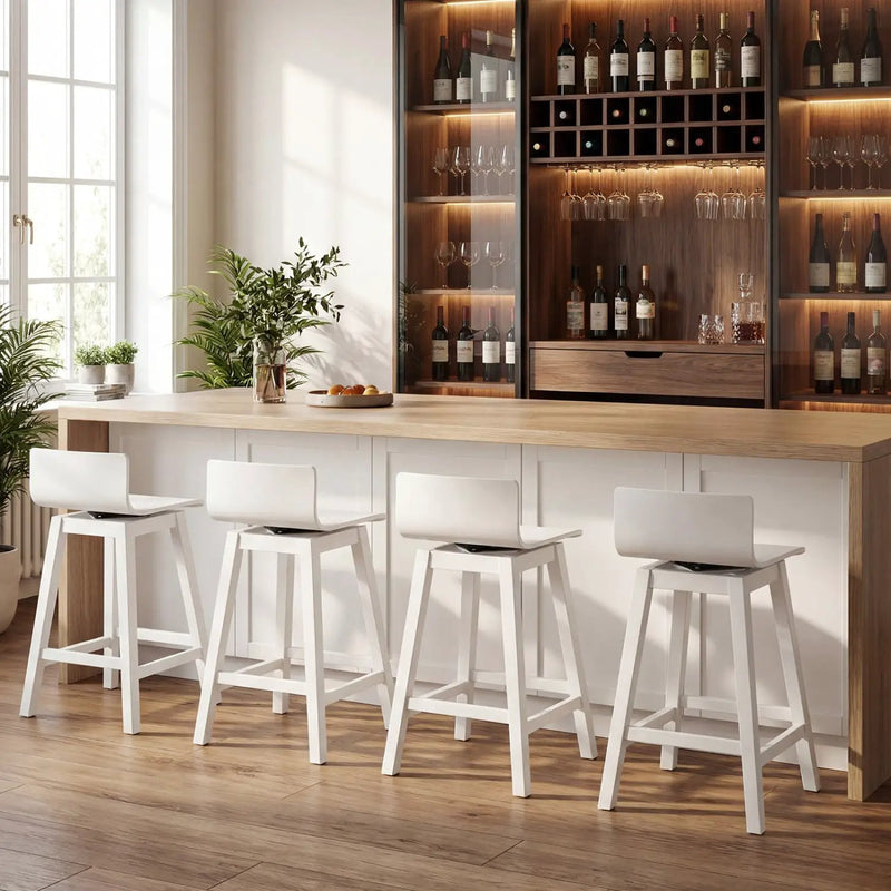 24.5 Inch Swivel Wooden Bar Stools Set of 4 with Rubber Wood Legs and Low Back by DirectDeals