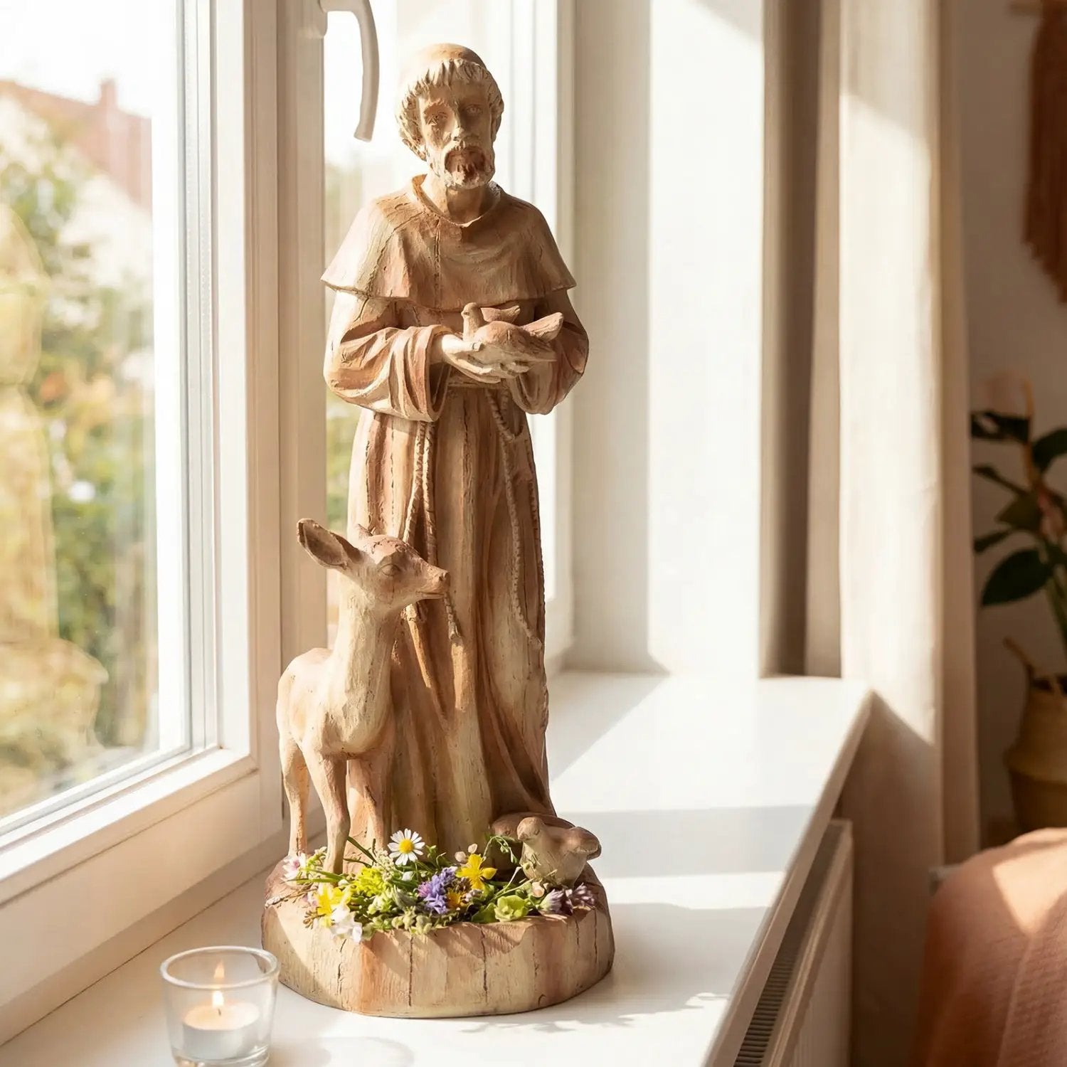 24.5 inch St. Francis Statue with Bird Feeder Saint Francis of Assisi with Animals Sculpture by DirectDeals
