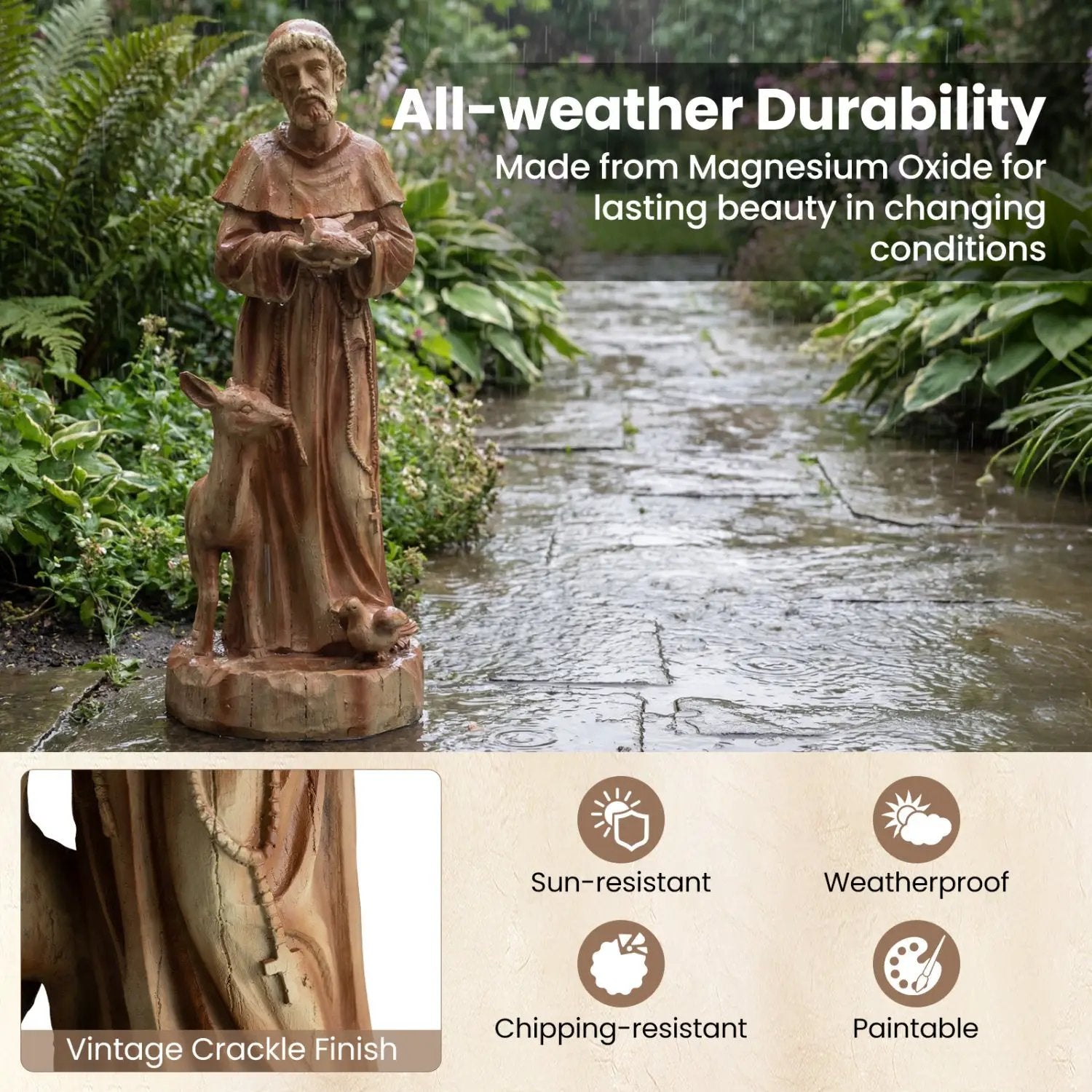 24.5 inch St. Francis Statue with Bird Feeder Saint Francis of Assisi with Animals Sculpture by DirectDeals