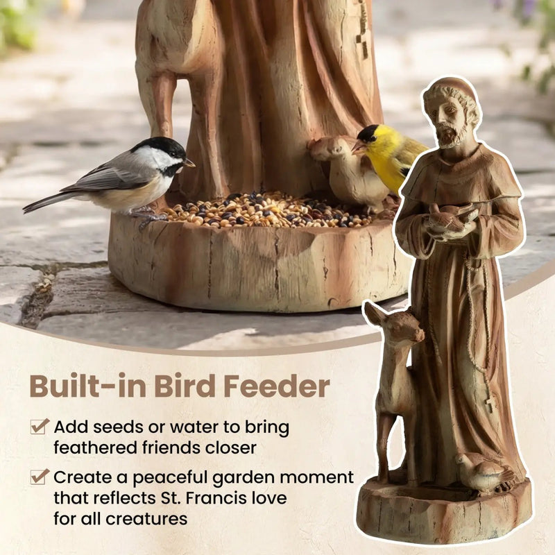 24.5 inch St. Francis Statue with Bird Feeder Saint Francis of Assisi with Animals Sculpture by DirectDeals