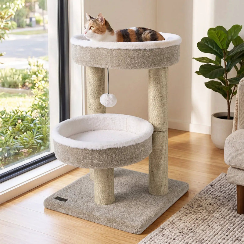 24" Cat Tower with Plush Perches & Scratching Posts by DirectDeals