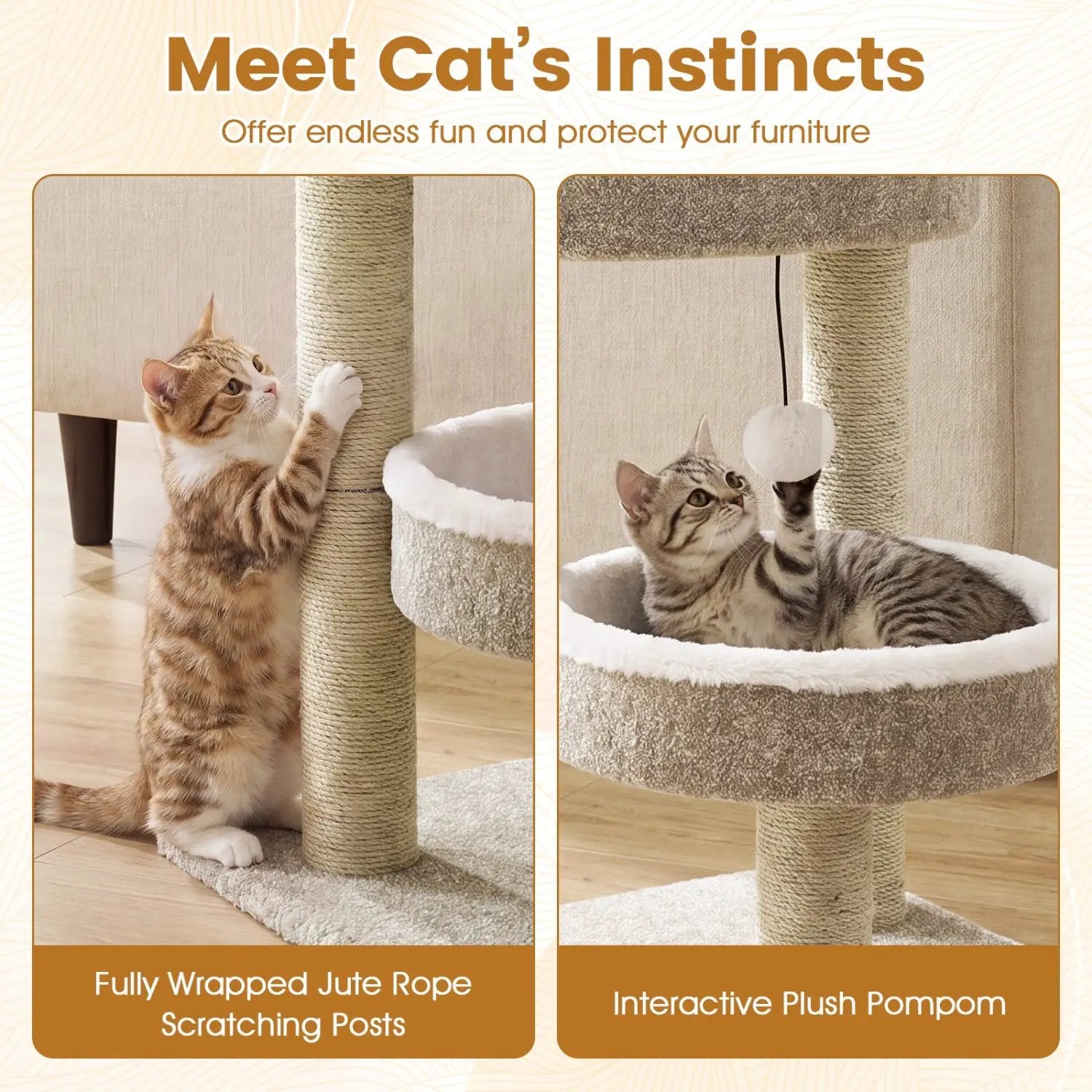 24" Cat Tower with Plush Perches & Scratching Posts by DirectDeals