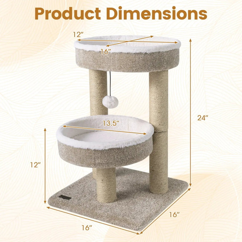 24" Cat Tower with Plush Perches & Scratching Posts by DirectDeals