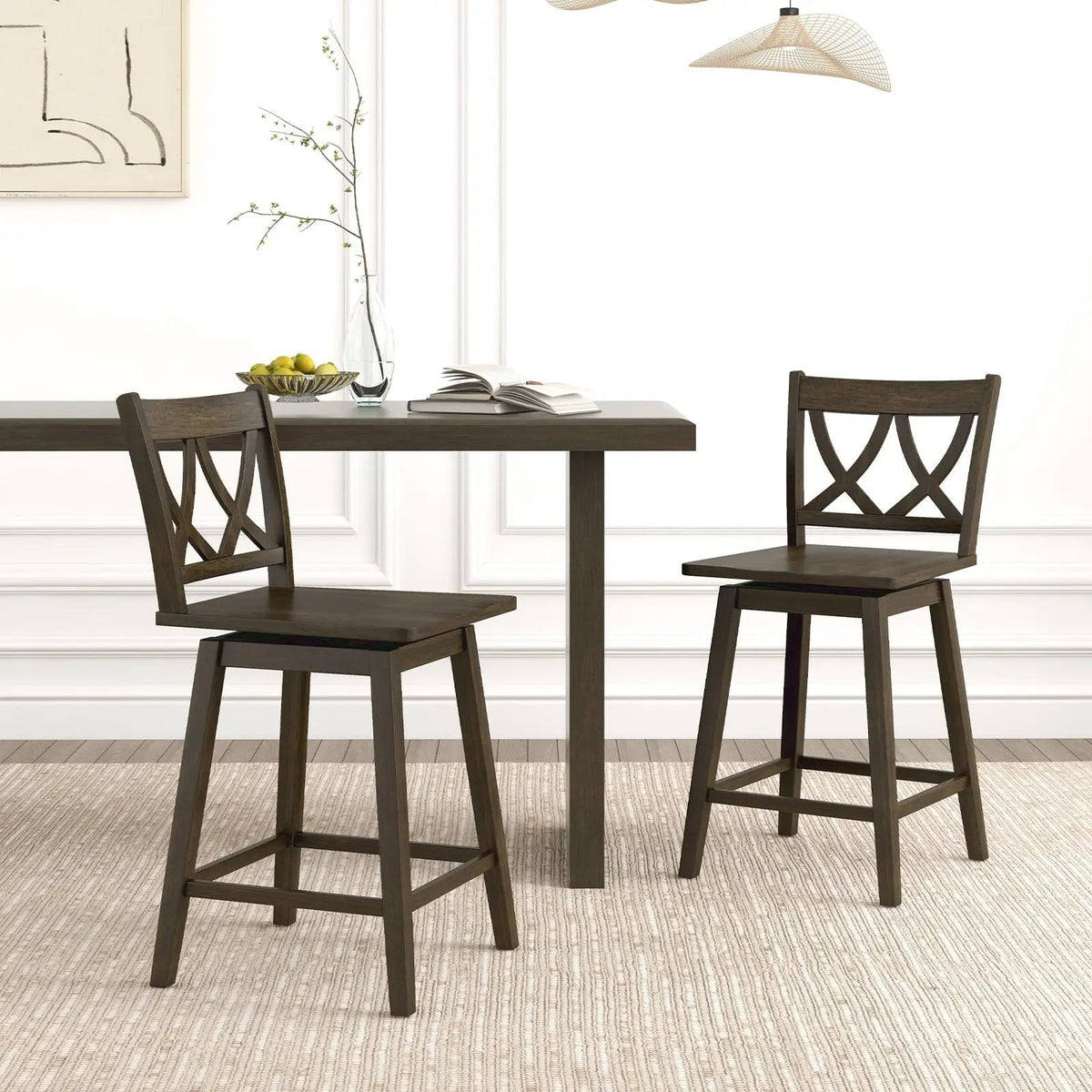 24/29 Inch Bar Stool Set of 2 Wooden Bar Chairs with Rubber Wood Frame by DirectDeals