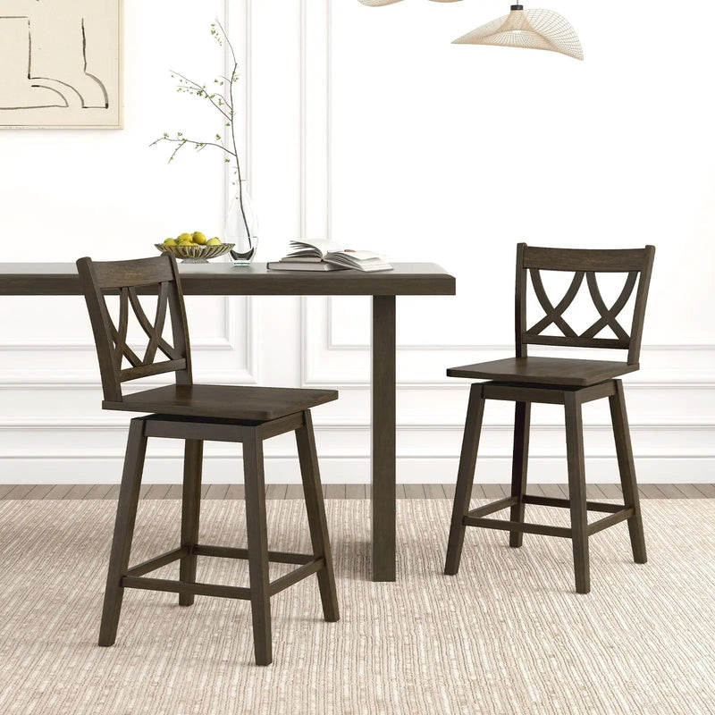 24/29 Inch Bar Stool Set of 2 Wooden Bar Chairs with Rubber Wood Frame by DirectDeals