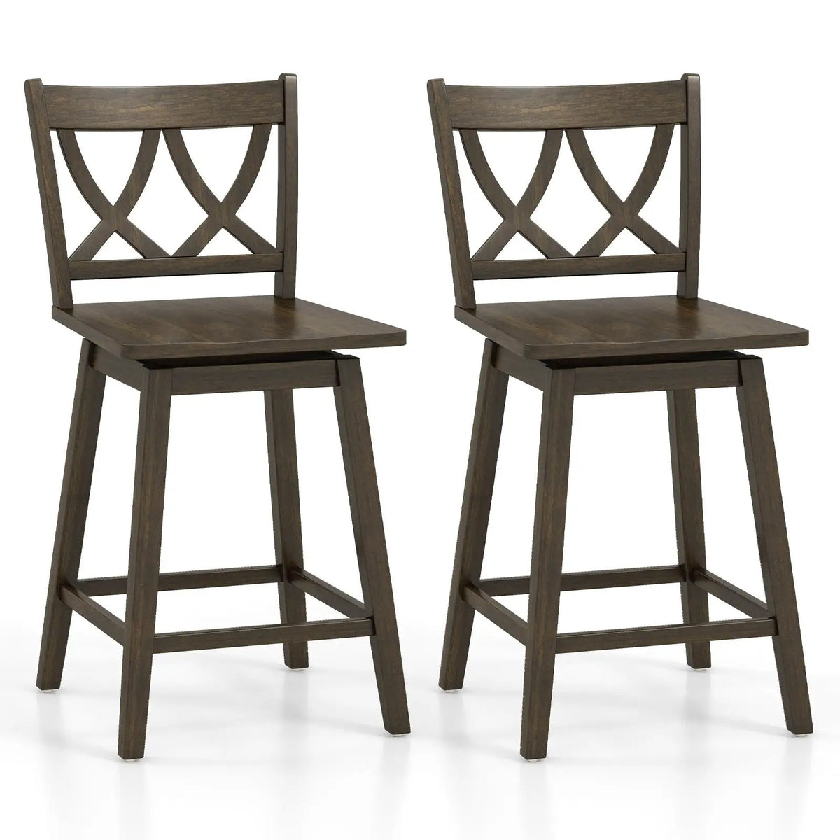 24/29 Inch Bar Stool Set of 2 Wooden Bar Chairs with Rubber Wood Frame by DirectDeals