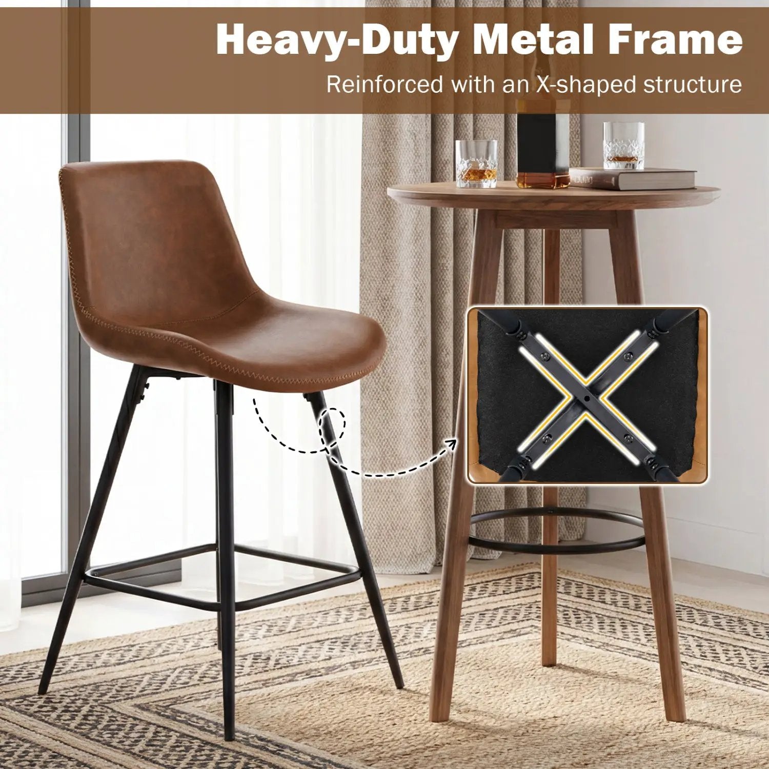 24 Inch Bar Stools Set of 2 with Backs and Footrests by DirectDeals