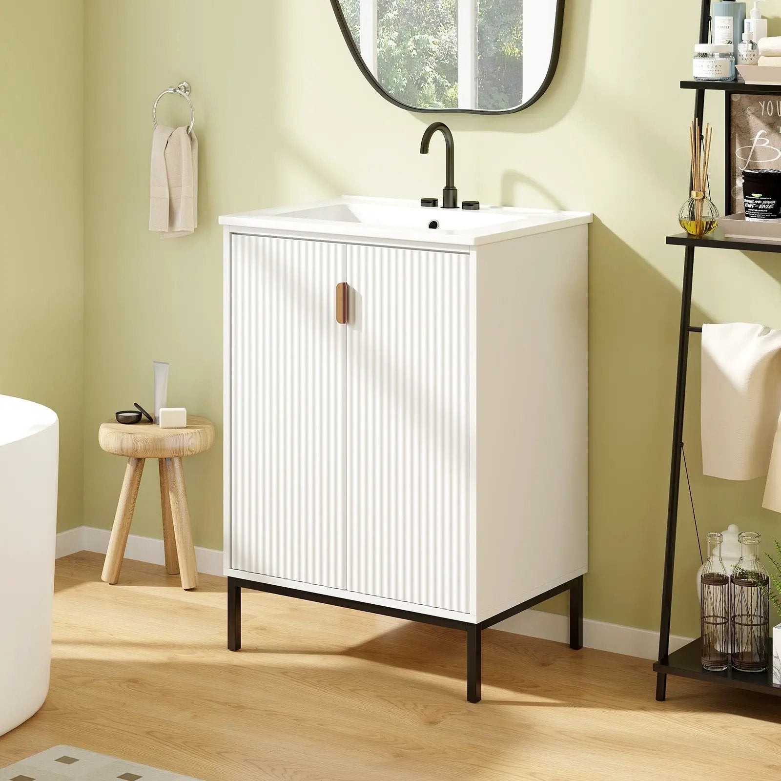 24 Inch Bathroom Vanity with Sink Combo and Adjustable Shelf-White by DirectDeals