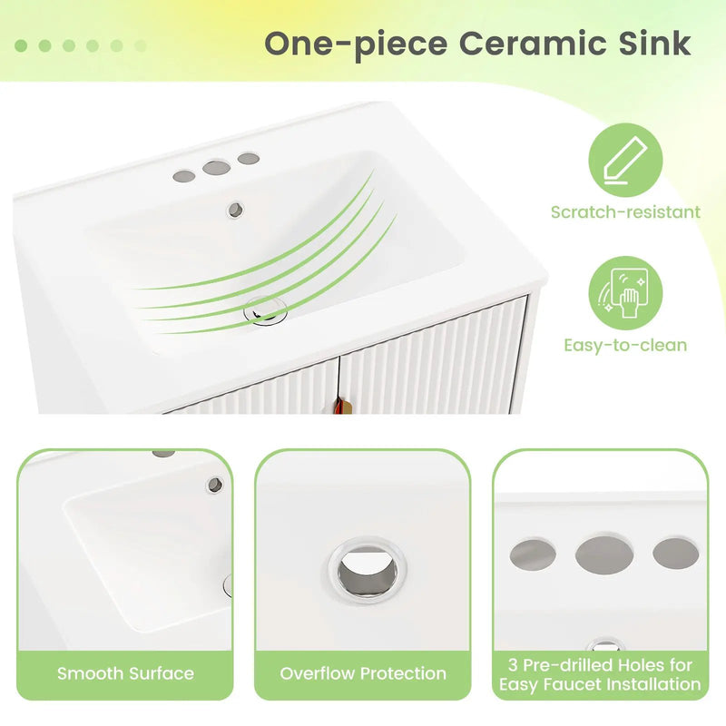 24 Inch Bathroom Vanity with Sink Combo and Adjustable Shelf-White by DirectDeals