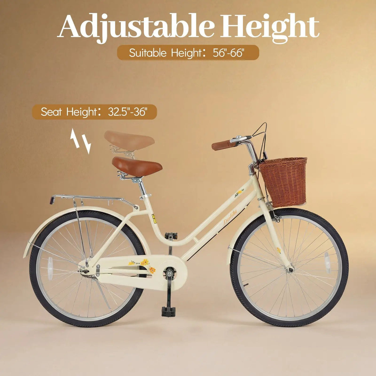 24/26 Inch Beach Cruiser Bike with Basket and Rear Rack by DirectDeals