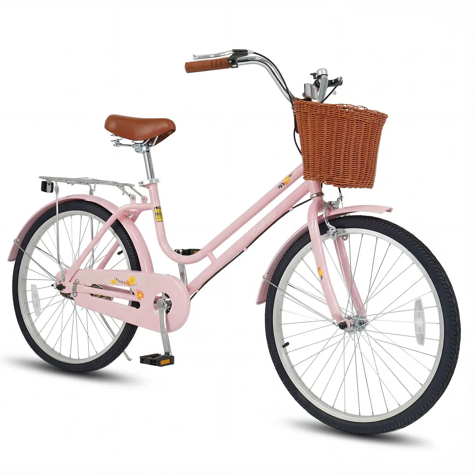 26" Beach Cruiser Bike for Women with Basket and Rear Rack by DirectDeals