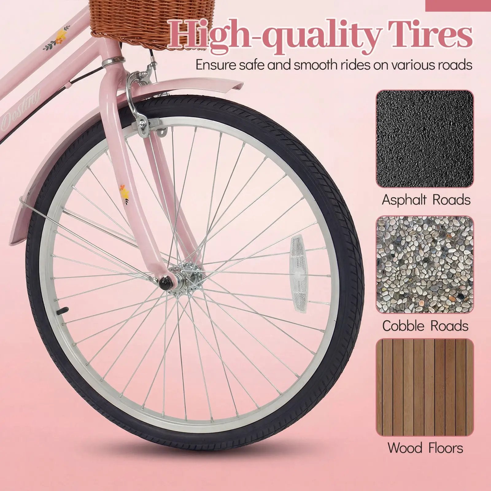 26" Beach Cruiser Bike for Women with Basket and Rear Rack by DirectDeals