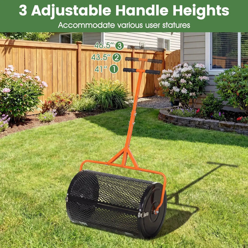 24 Inch Compost Spreader Peat Moss Spreader Roller with Height-Adjustable T-Shaped Handle by DirectDeals