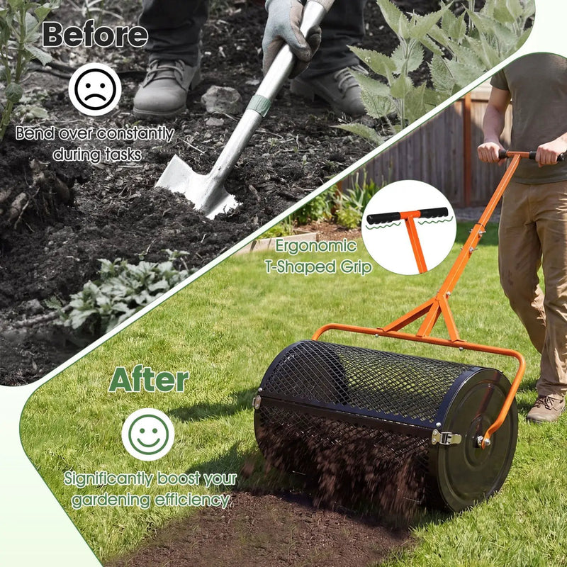 24 Inch Compost Spreader Peat Moss Spreader Roller with Height-Adjustable T-Shaped Handle by DirectDeals