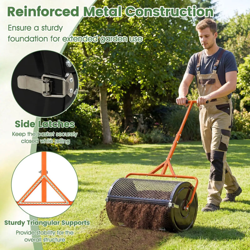 24 Inch Compost Spreader Peat Moss Spreader Roller with Height-Adjustable T-Shaped Handle by DirectDeals