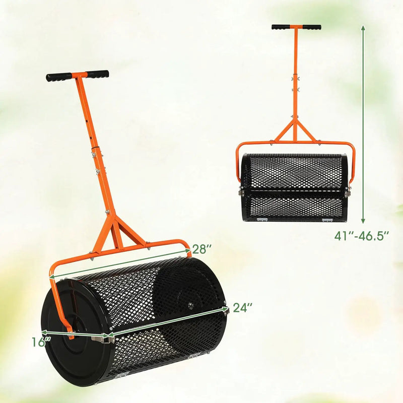 24 Inch Compost Spreader Peat Moss Spreader Roller with Height-Adjustable T-Shaped Handle by DirectDeals