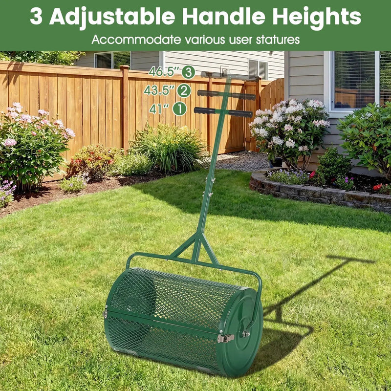 24 Inch Compost Spreader Peat Moss Spreader Roller with Height-Adjustable T-Shaped Handle by DirectDeals