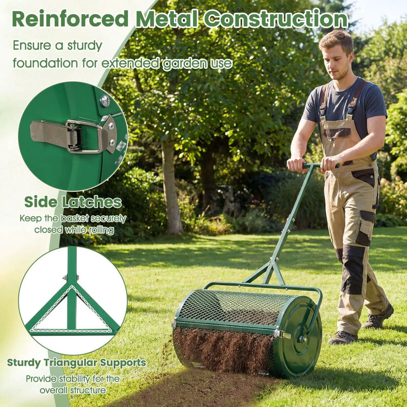 24 Inch Compost Spreader Peat Moss Spreader Roller with Height-Adjustable T-Shaped Handle by DirectDeals