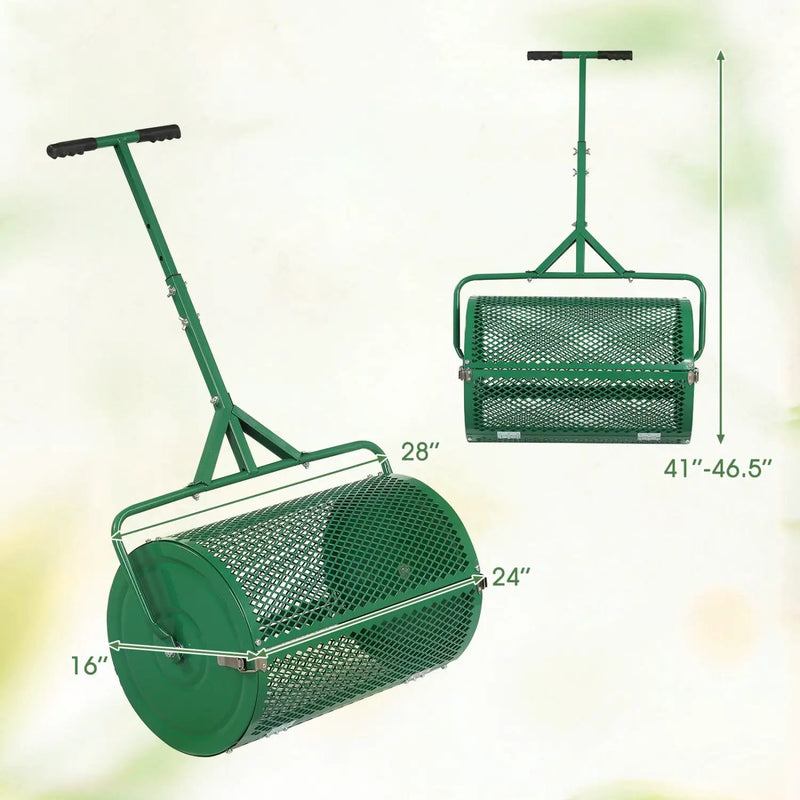 24 Inch Compost Spreader Peat Moss Spreader Roller with Height-Adjustable T-Shaped Handle by DirectDeals