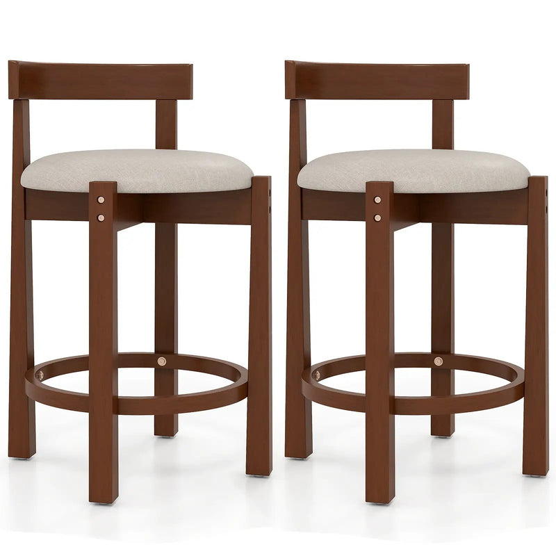 24 Inch Counter Height Bar Stools Set of 2 with Backrests and Footrests-Beige by DirectDeals