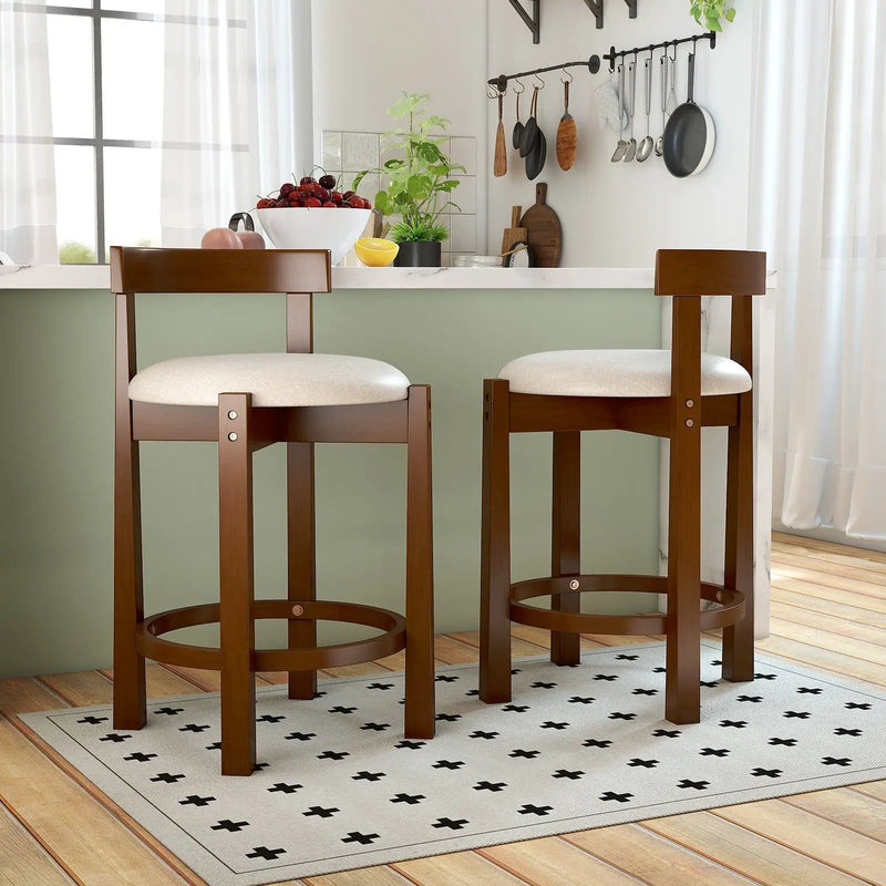 24 Inch Counter Height Bar Stools Set of 2 with Backrests and Footrests-Beige by DirectDeals