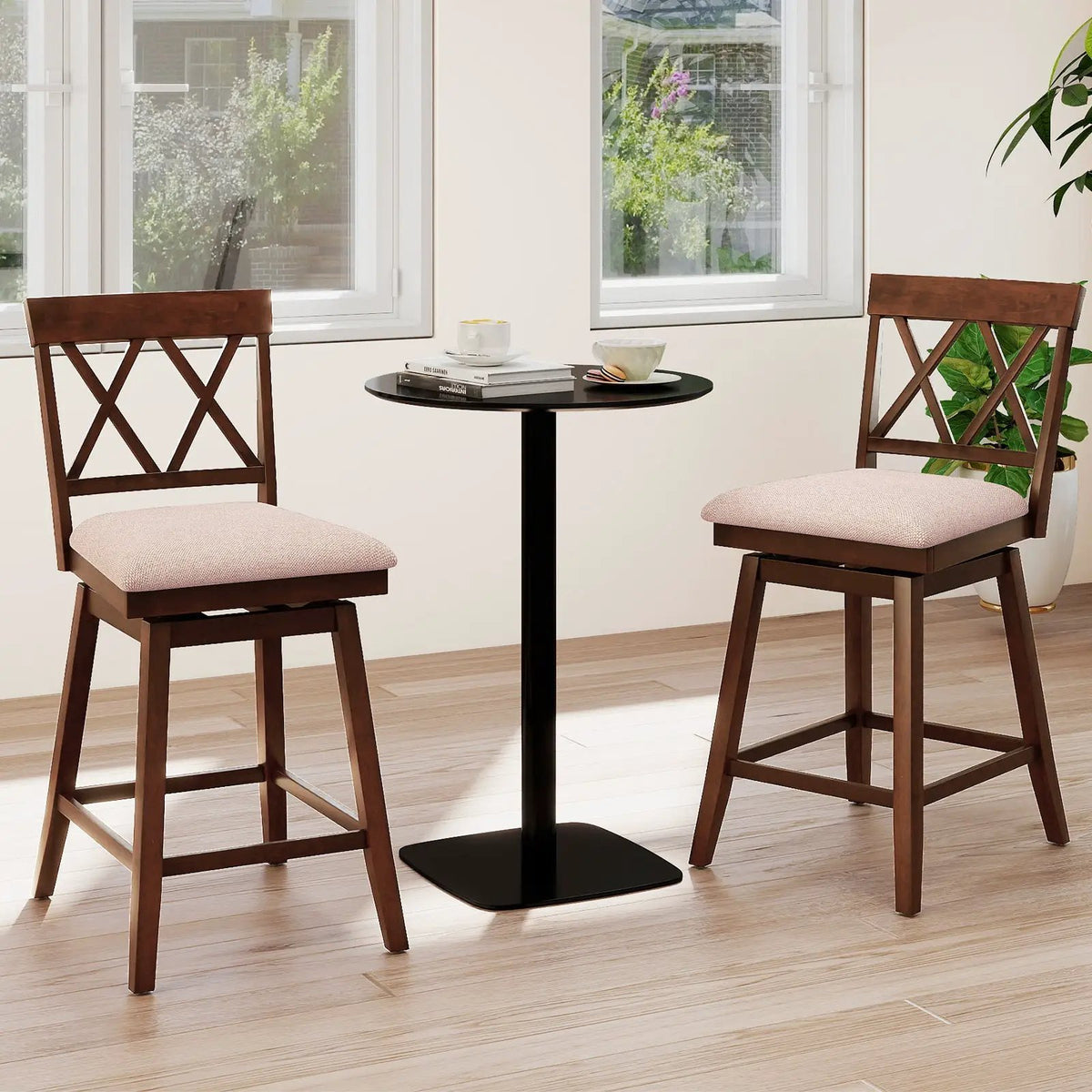 Counter Height Swivel Bar Stools with Upholstered Seat - Set of 2 by DirectDeals