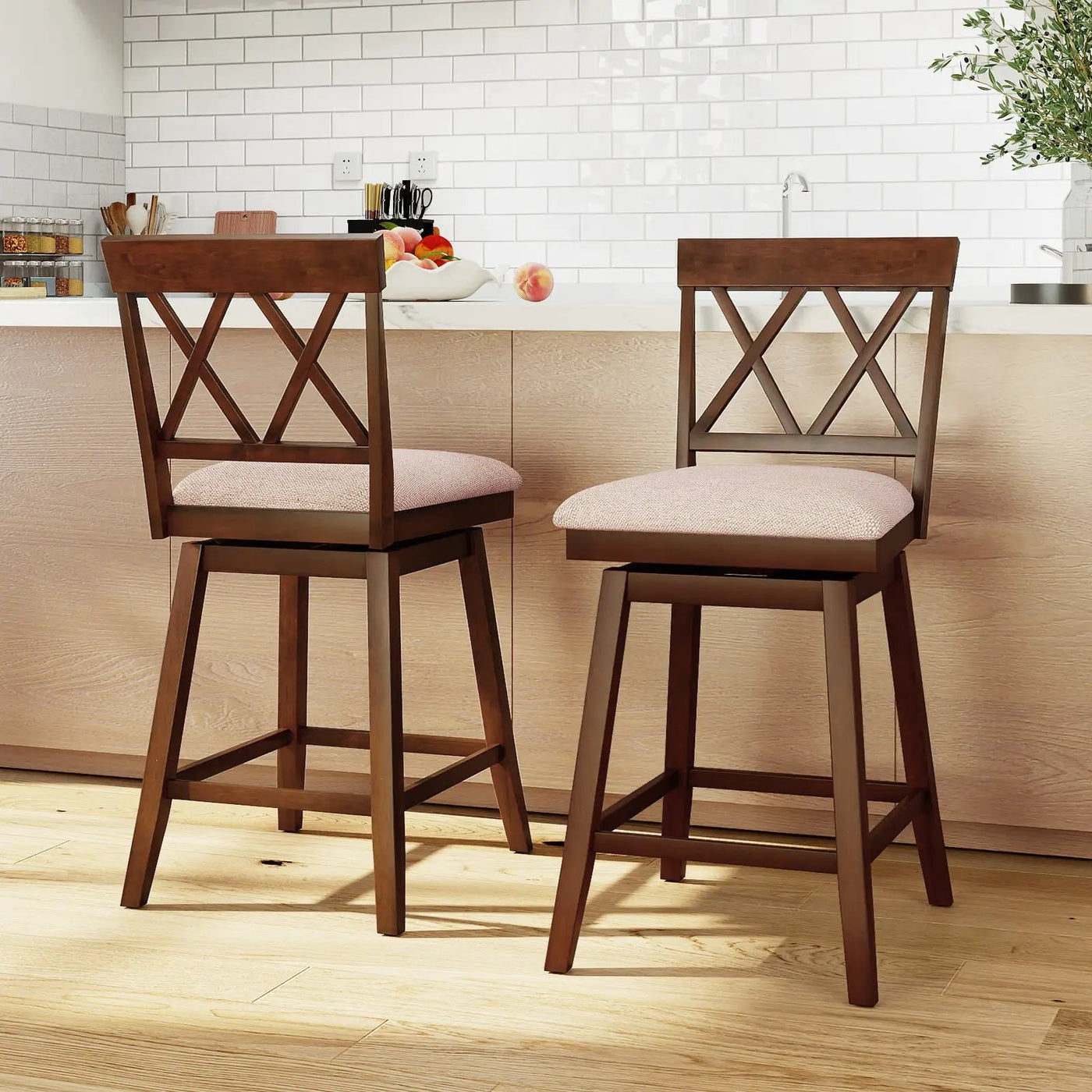 Counter Height Swivel Bar Stools with Upholstered Seat - Set of 2 by DirectDeals