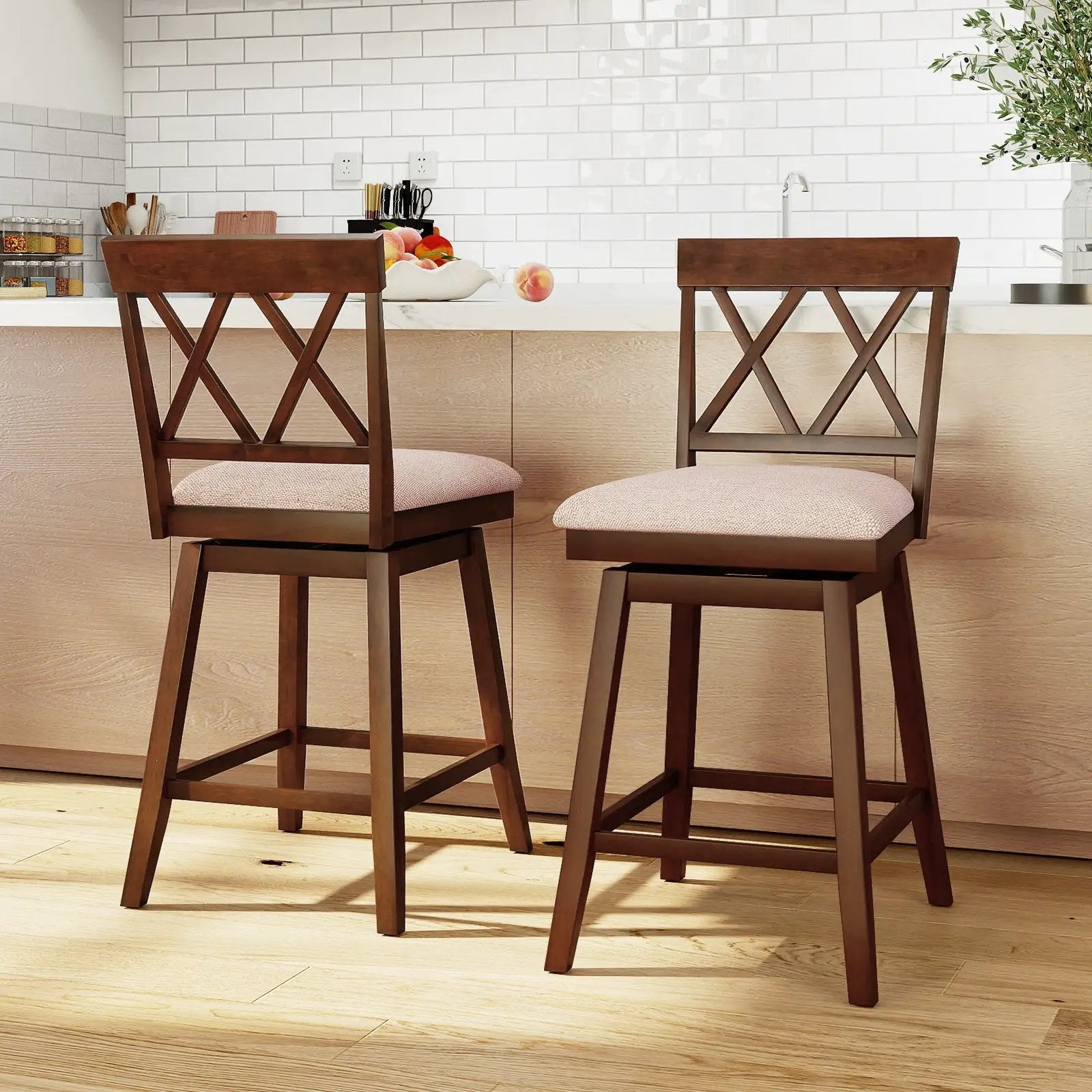 Counter Height Swivel Bar Stools with Upholstered Seat - Set of 2 by DirectDeals