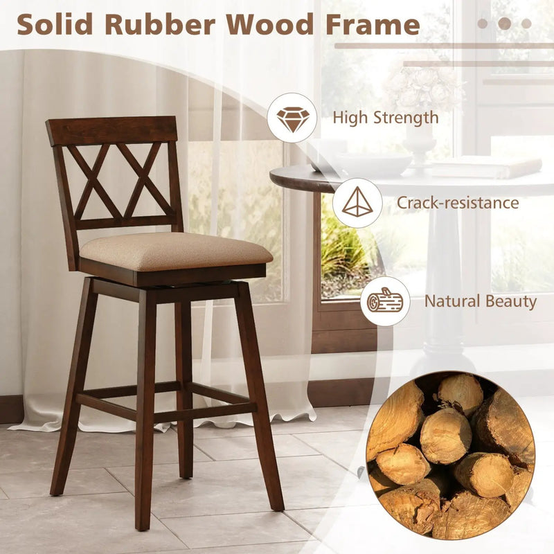 24 Inch Counter Height Barstools Set of 2 with Backrest and Seat Cushion by DirectDeals