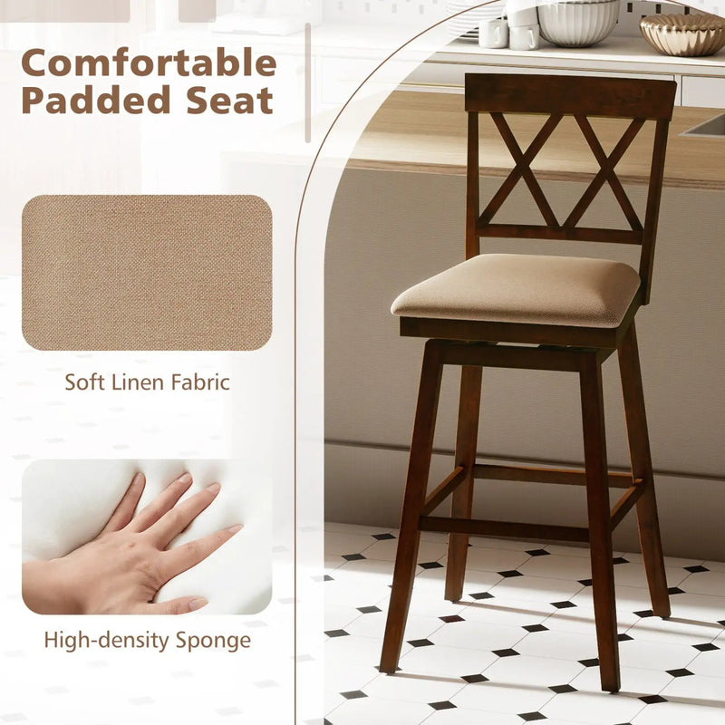 24 Inch Counter Height Barstools Set of 2 with Backrest and Seat Cushion by DirectDeals