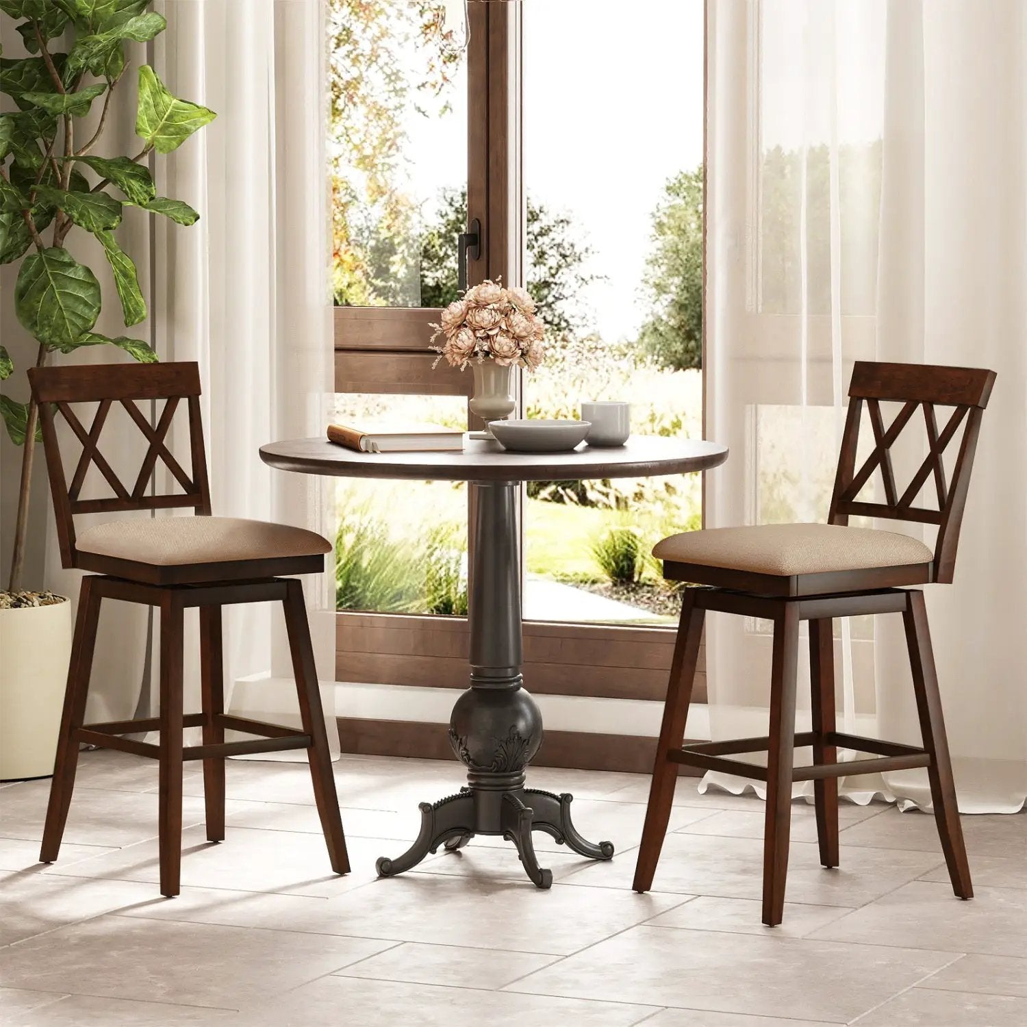 24 Inch Counter Height Barstools Set of 2 with Backrest and Seat Cushion by DirectDeals