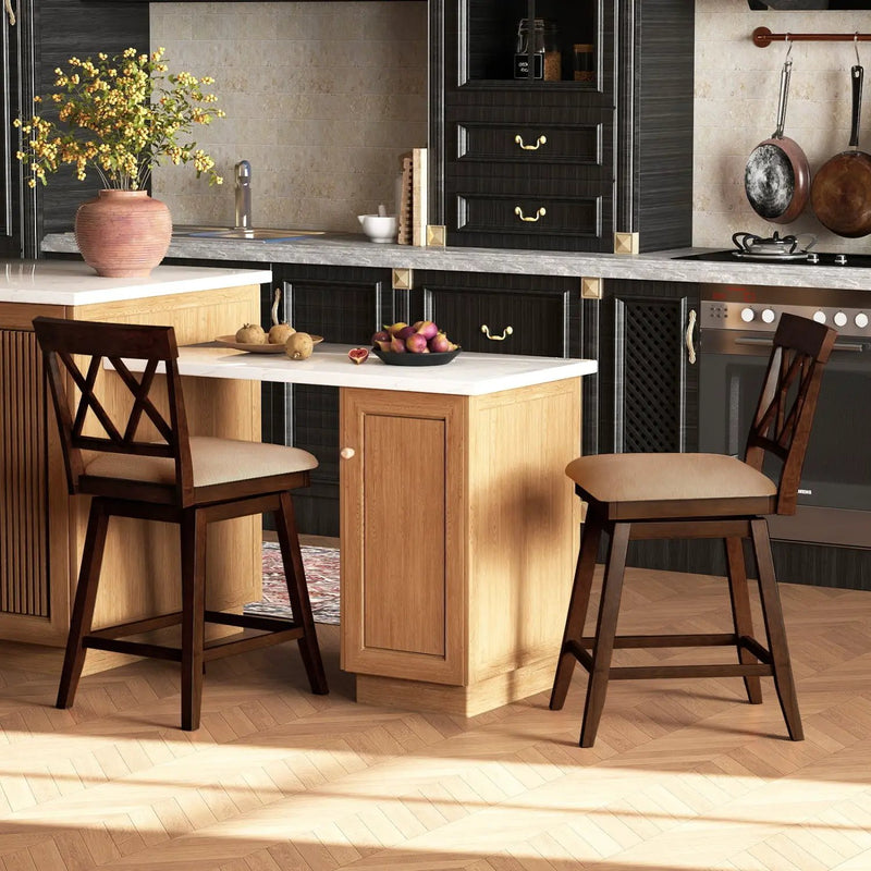 24 Inch Counter Height Barstools Set of 2 with Backrest and Seat Cushion by DirectDeals