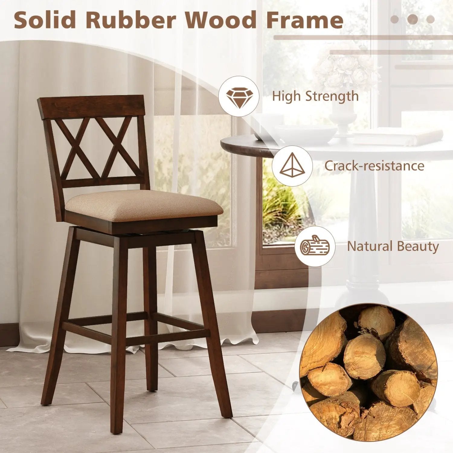 24 Inch Counter Height Barstools Set of 4 with Backrest and Upholstered Seat Cushion by DirectDeals