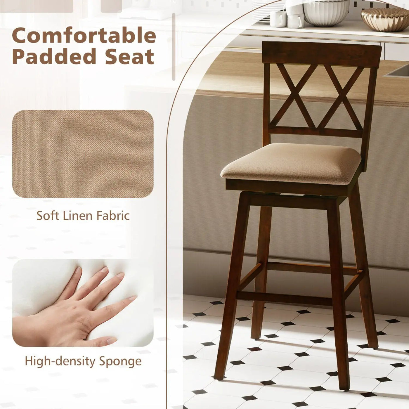 24 Inch Counter Height Barstools Set of 4 with Backrest and Upholstered Seat Cushion by DirectDeals