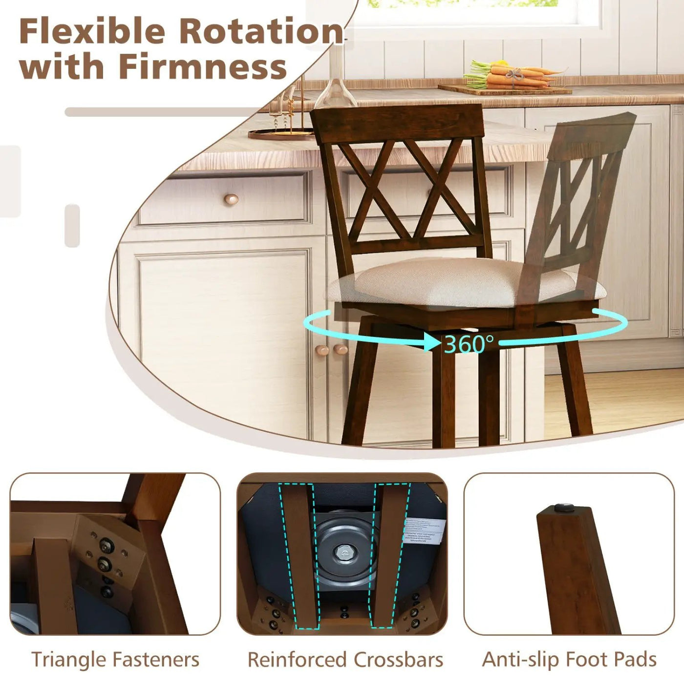 24 Inch Counter Height Barstools Set of 4 with Backrest and Upholstered Seat Cushion by DirectDeals