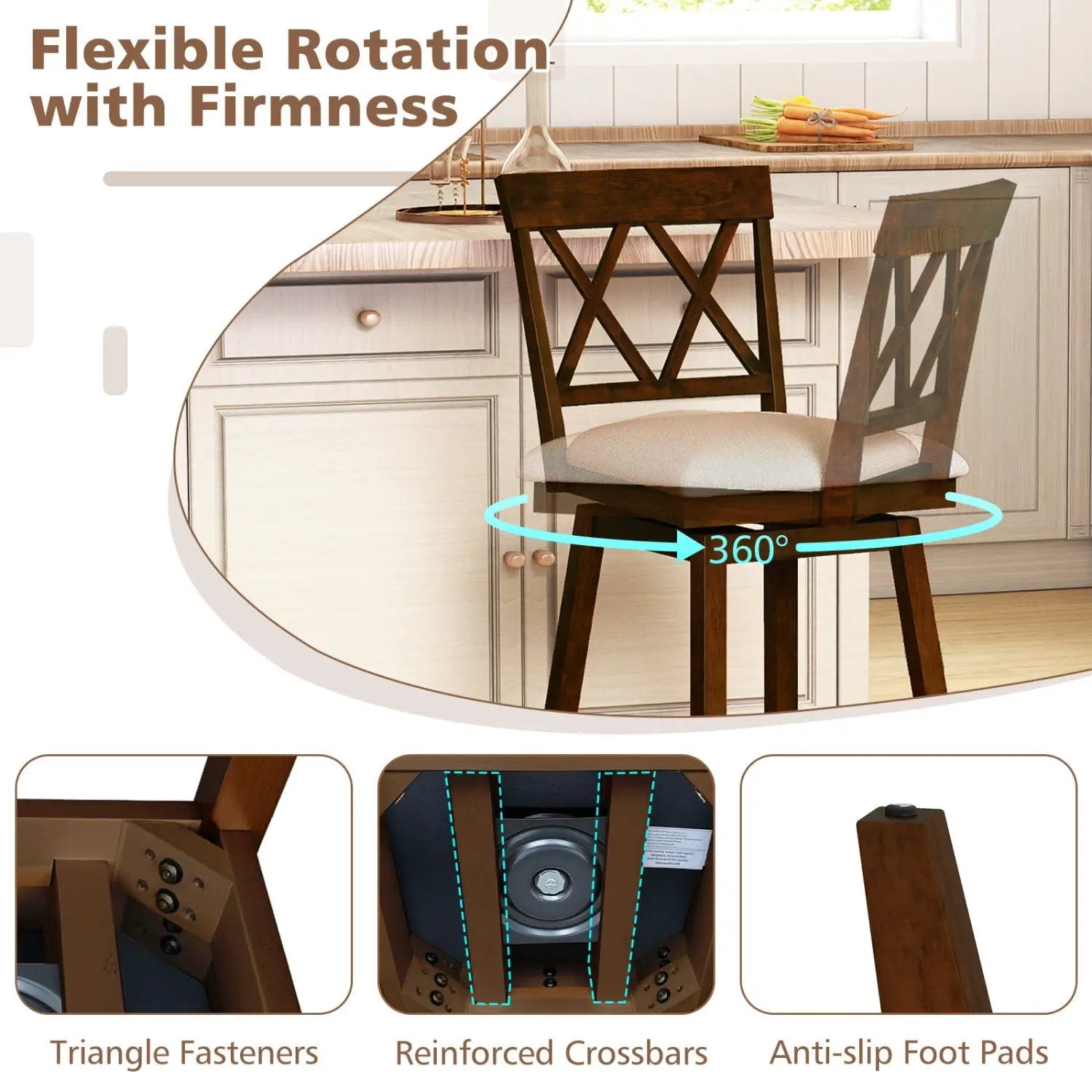 24 Inch Counter Height Barstools Set of 4 with Backrest and Upholstered Seat Cushion by DirectDeals