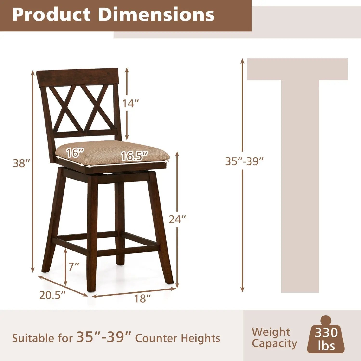 24 Inch Counter Height Barstools Set of 4 with Backrest and Upholstered Seat Cushion by DirectDeals