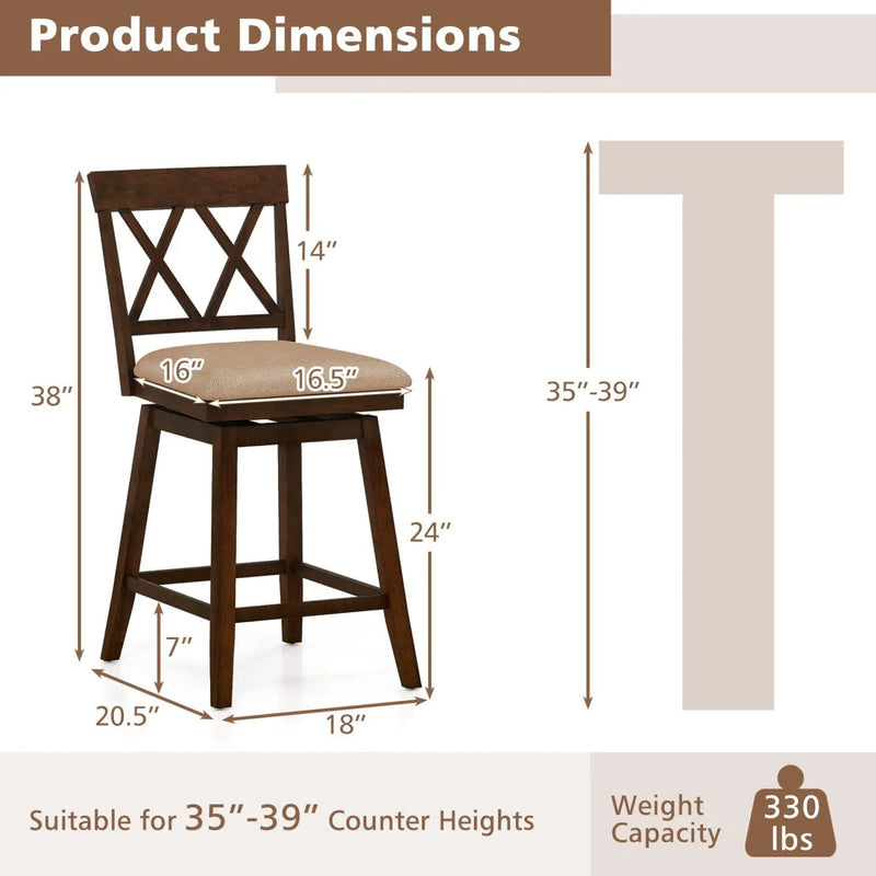 24 Inch Counter Height Barstools Set of 4 with Backrest and Upholstered Seat Cushion by DirectDeals