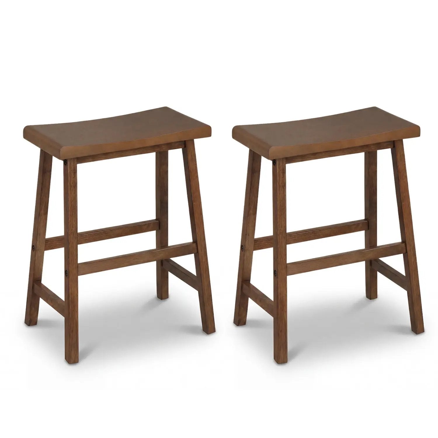 24 Inch Counter Height Stools Solid Wood Saddle Bar Stools Set of 2 by DirectDeals
