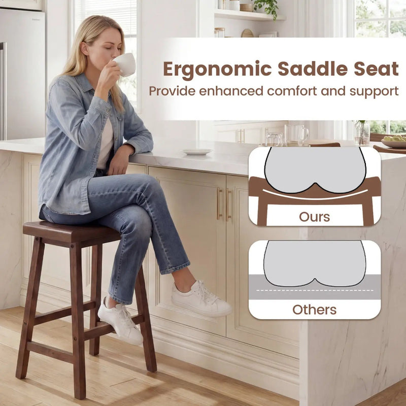 24 Inch Counter Height Stools Solid Wood Saddle Bar Stools Set of 2 by DirectDeals