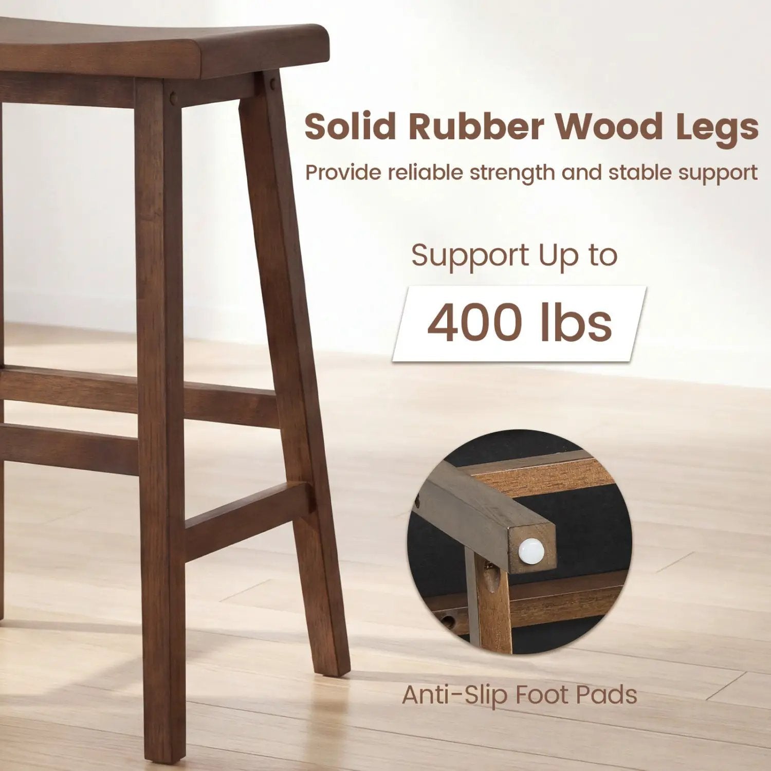 24 Inch Counter Height Stools Solid Wood Saddle Bar Stools Set of 2 by DirectDeals