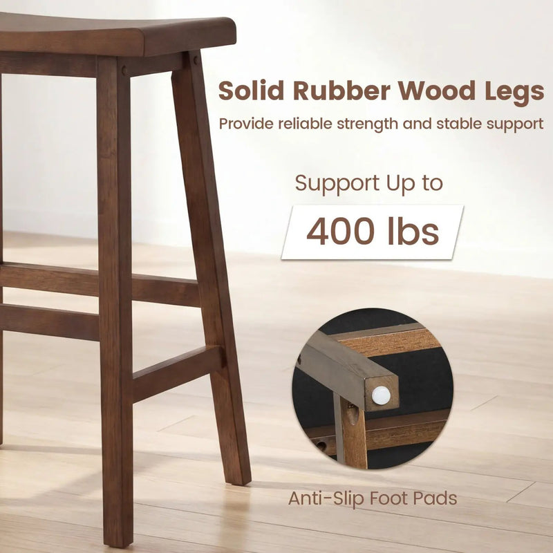 24 Inch Counter Height Stools Solid Wood Saddle Bar Stools Set of 2 by DirectDeals