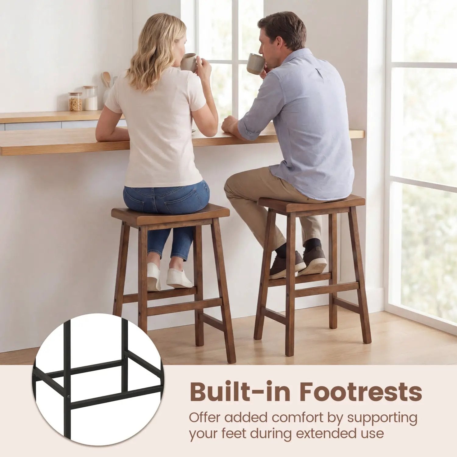 24 Inch Counter Height Stools Solid Wood Saddle Bar Stools Set of 2 by DirectDeals