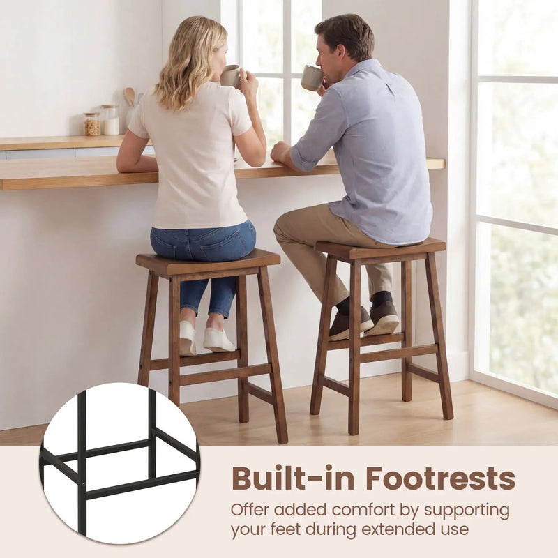 24 Inch Counter Height Stools Solid Wood Saddle Bar Stools Set of 2 by DirectDeals