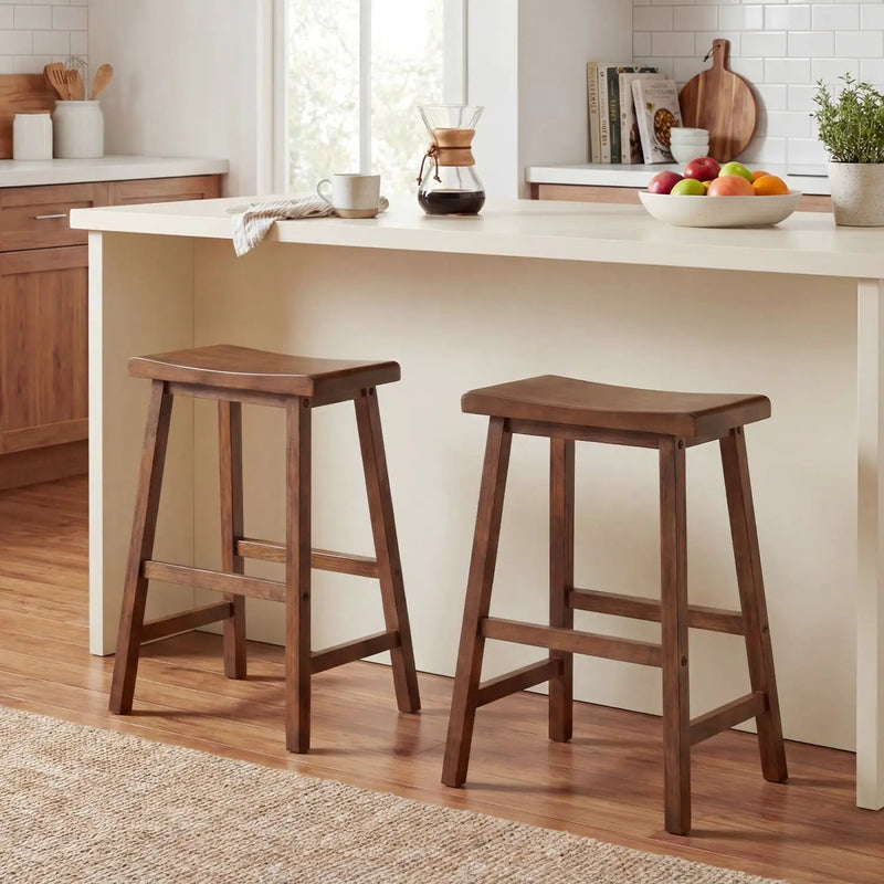 24 Inch Counter Height Stools Solid Wood Saddle Bar Stools Set of 2 by DirectDeals