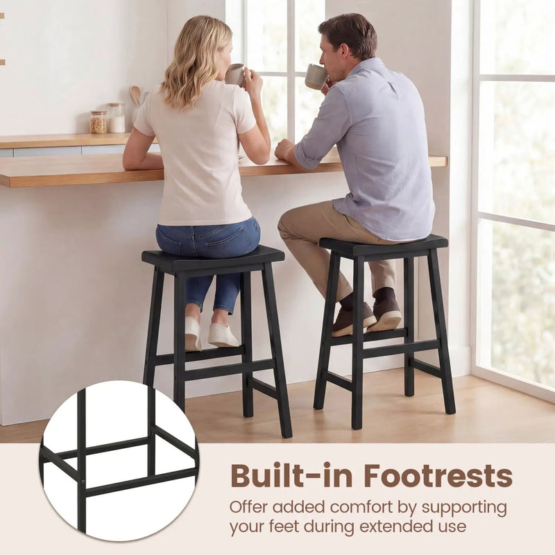 24 Inch Counter Height Stools Solid Wood Saddle Bar Stools Set of 2 by DirectDeals