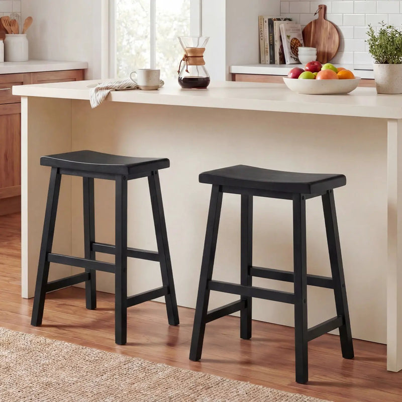 24 Inch Counter Height Stools Solid Wood Saddle Bar Stools Set of 2 by DirectDeals
