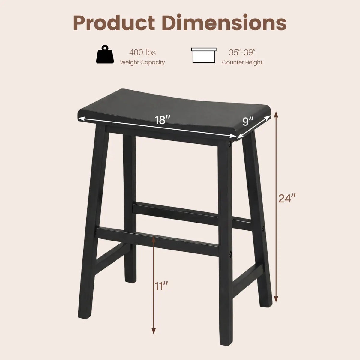 24 Inch Counter Height Stools Solid Wood Saddle Bar Stools Set of 2 by DirectDeals