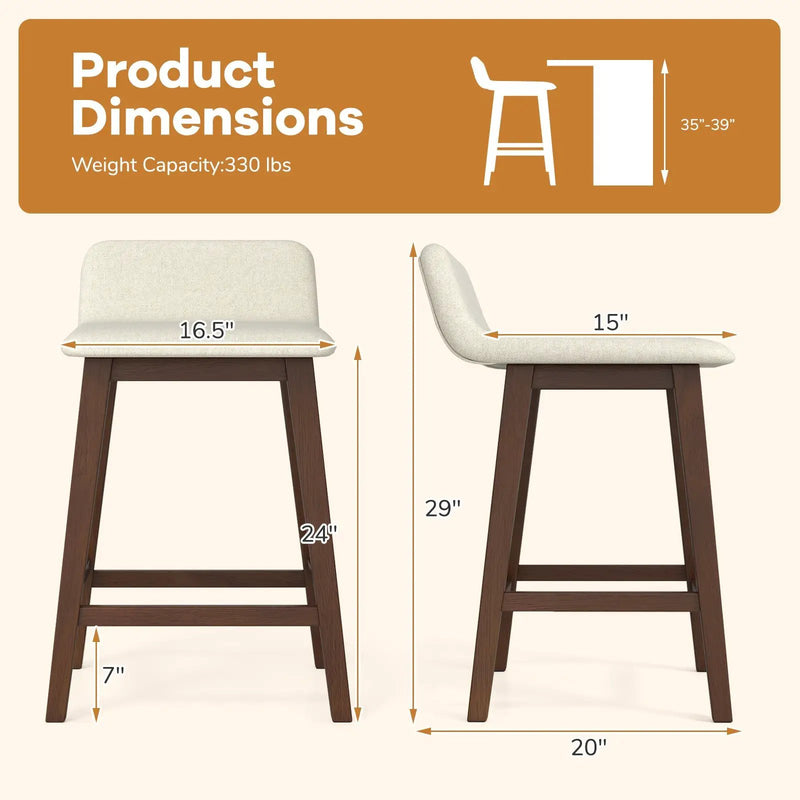 24 Inch Counter Height Bar Stools Set of 2 with Low Back by DirectDeals