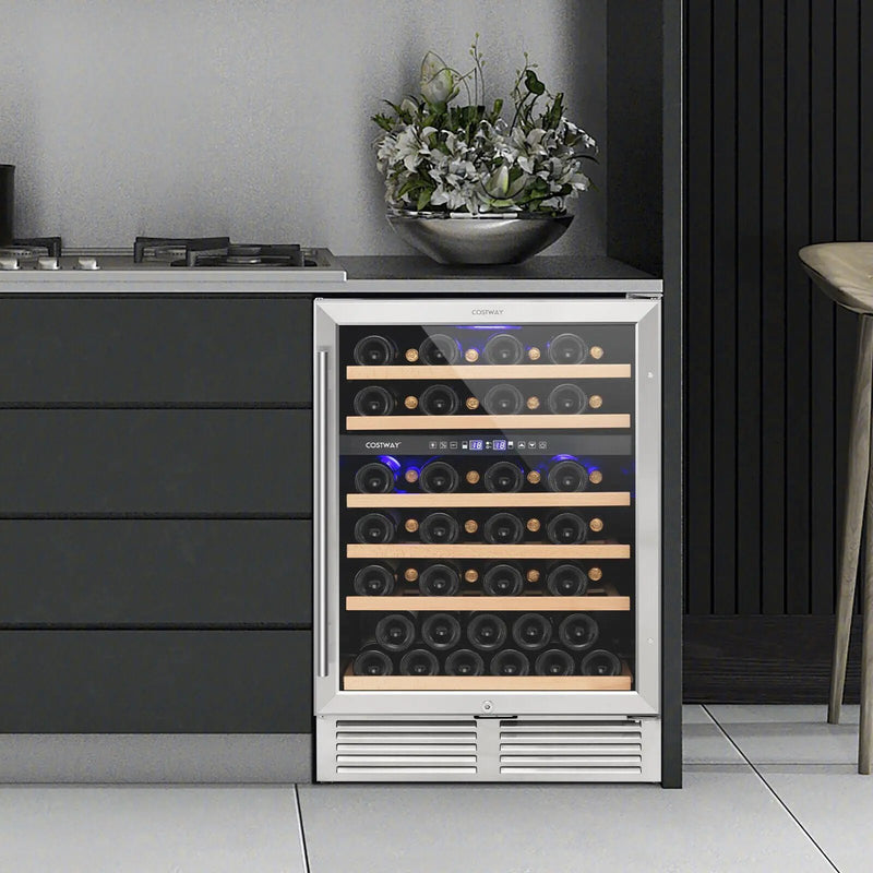 Dual Zone Wine Cooler for 51 Bottles with Reversible Door-Silver by DirectDeals